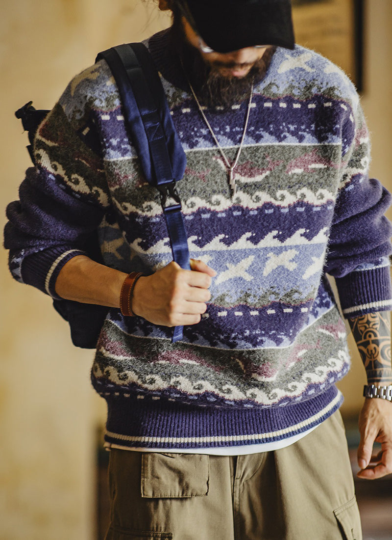 Retro Fair Isle Sweater Round Neck Knitted Sweater