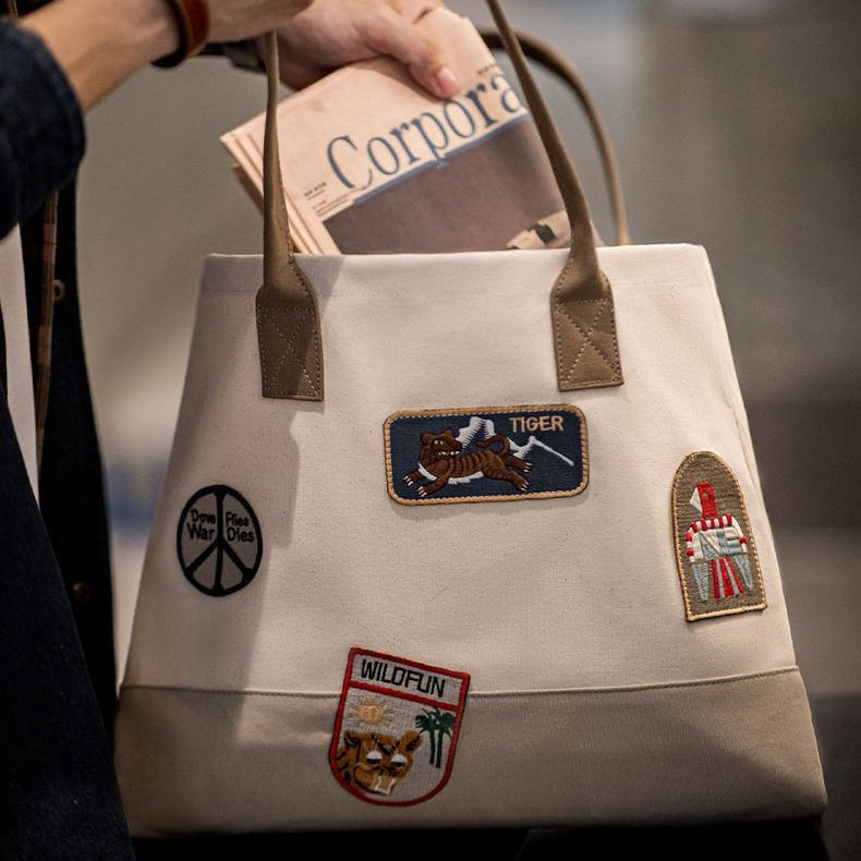 Retro Stamp Embroidery Tote Bag Handbag