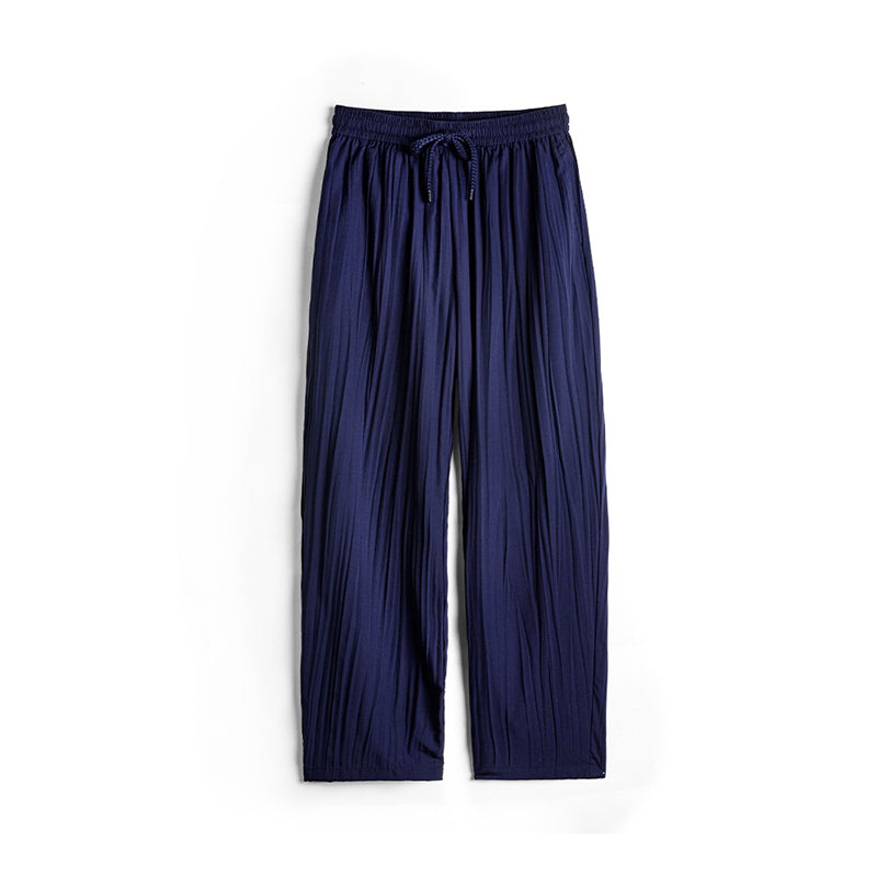 Casual Navy Blue Light Breathable Drawstring Droop Pants