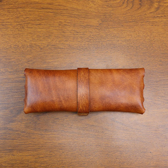 Retro Handmade Leather Pencil Case Glasses Case