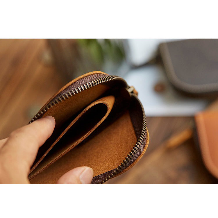Original Hand-made Leather Short Zipper Wallet