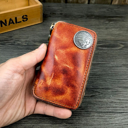 Retro Handmade Leather Zipper Key Wallets