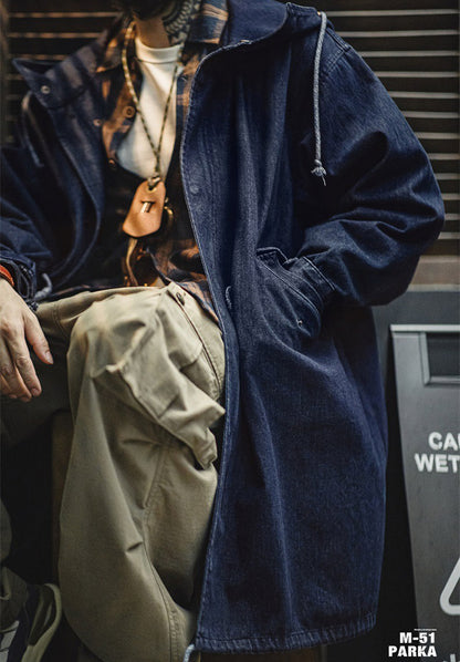 Retro M51 Parka Indigo Denim Windbreaker Hooded Jacket