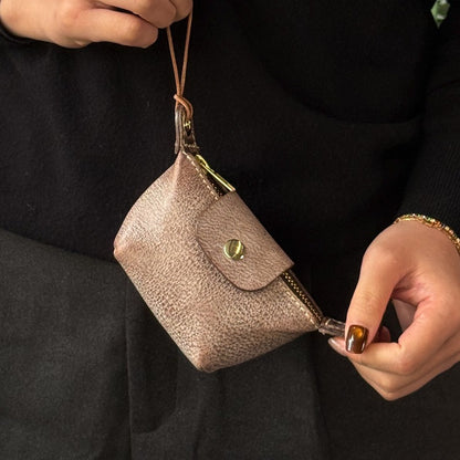 Retro Wax Leather Coin Purse Tanned Leather Lipstick Bag Headphone Bag