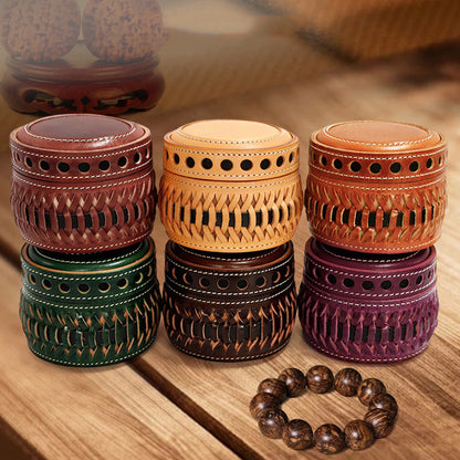 Retro Handmade Leather Woven Box