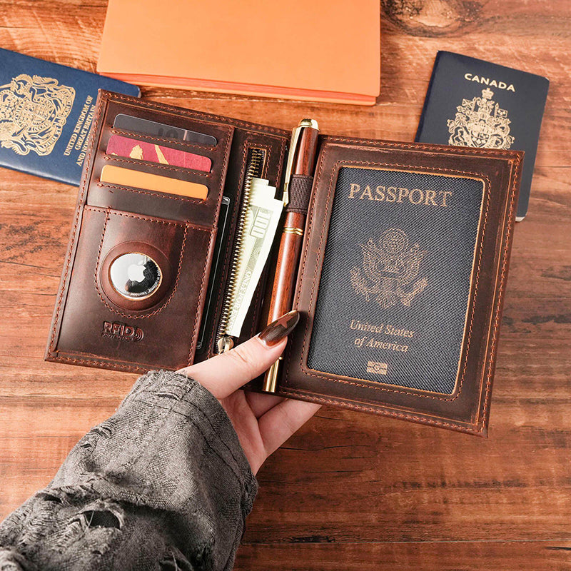 Retro Leather RFID Passport Bag Wallet