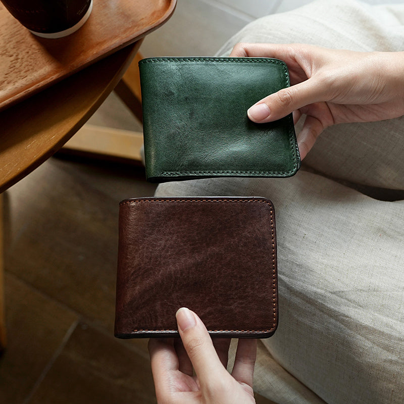 Retro Tanned Leather Folding Multi-card Slot Wallet