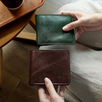 Retro Tanned Leather Folding Multi-card Slot Wallet