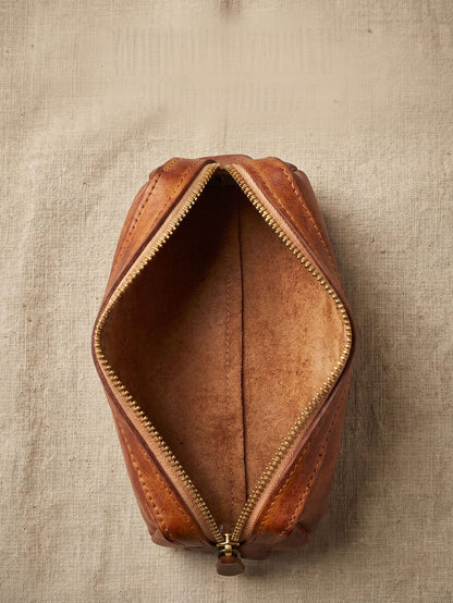 Retro Handmade Leather Pencil Case Travel Storage Bag Cosmetic Bag