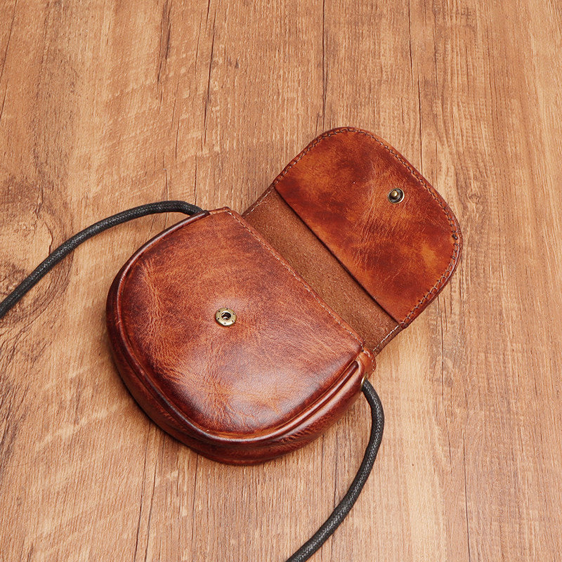 Retro Handmade Leather Card Wallets Mini Crossbody Bags
