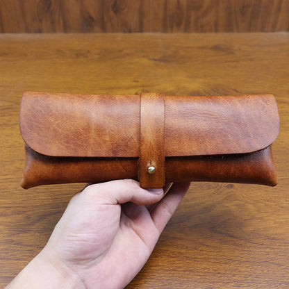 Retro Handmade Leather Pencil Case Glasses Case