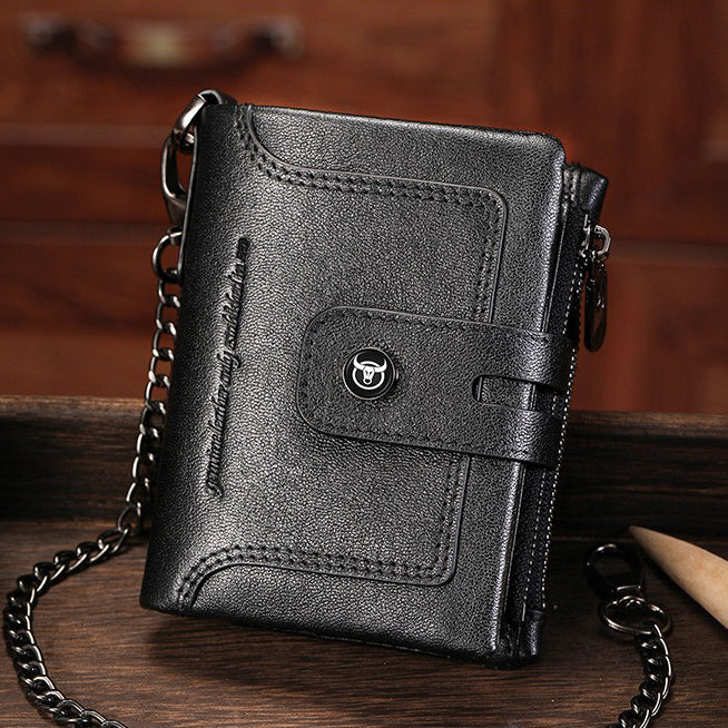 Retro Leather Zipper Chain Wallet