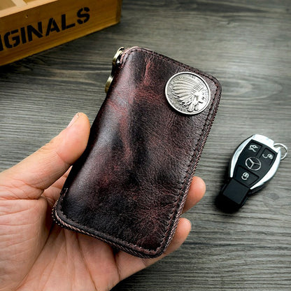 Retro Handmade Leather Zipper Key Wallets