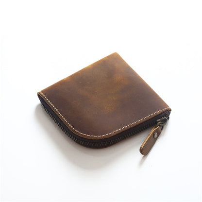 Original Hand-made Leather Short Zipper Wallet
