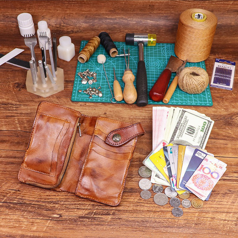 Retro Handmade Leather Zipper Card Wallets