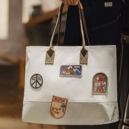 Retro Stamp Embroidery Tote Bag Handbag