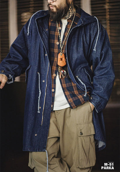 Retro M51 Parka Indigo Denim Windbreaker Hooded Jacket
