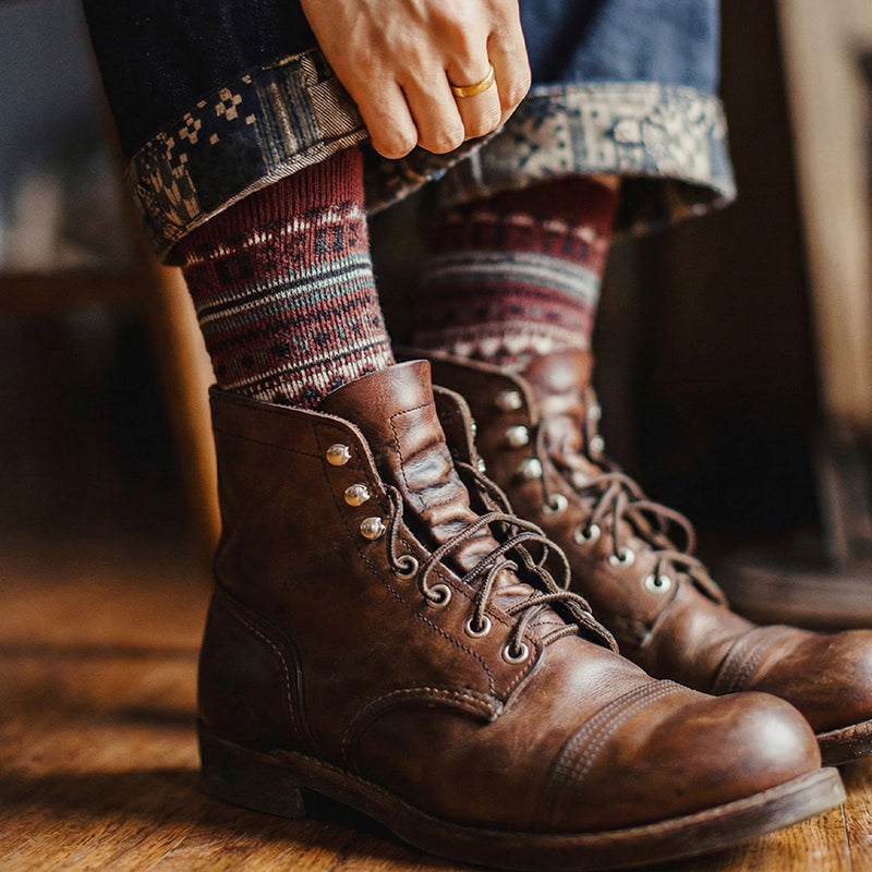 Retro Fair Isle Mid-calf Cotton Socks Ethnic Style Knitted Warm Socks