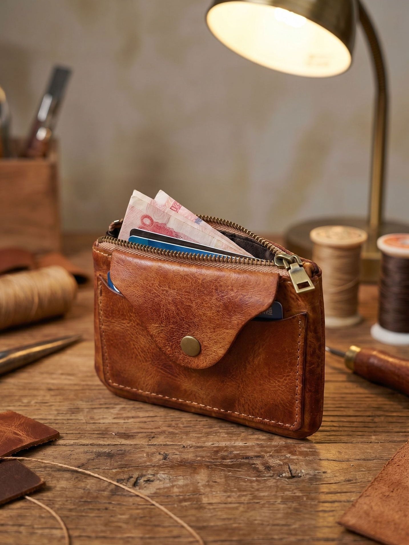 Retro Handmade Leather Card Wallet Storage Bag