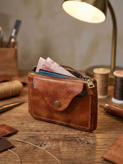 Retro Handmade Leather Card Wallet Storage Bag