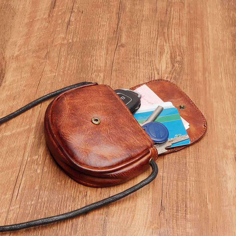 Retro Handmade Leather Card Wallets Mini Crossbody Bags