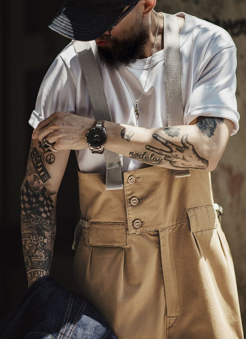 Retro Loose Straight Overalls Casual One-piece Suspender Trousers
