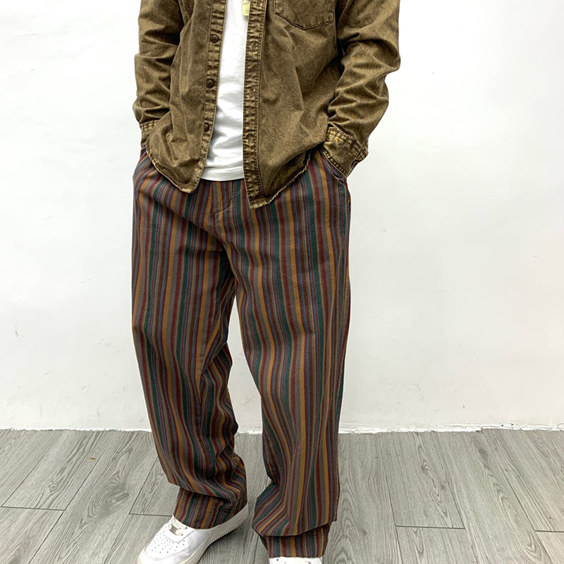 Retro Cotton Striped Casual Pants