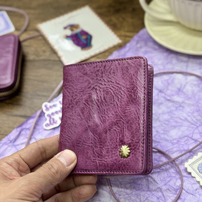 Retro Handmade Leather Purple Wallets Card Holders