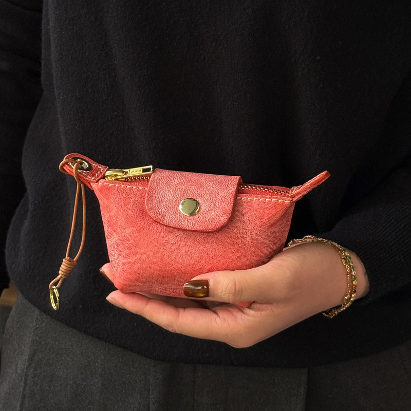 Retro Wax Leather Coin Purse Tanned Leather Lipstick Bag Headphone Bag