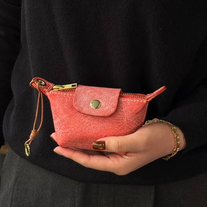 Retro Wax Leather Coin Purse Tanned Leather Lipstick Bag Headphone Bag