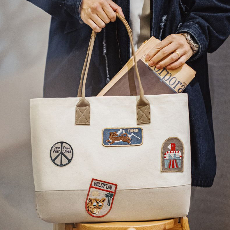 Retro Stamp Embroidery Tote Bag Handbag