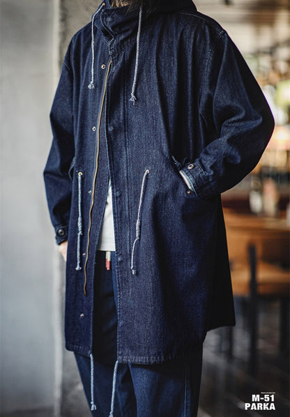 Retro M51 Parka Indigo Denim Windbreaker Hooded Jacket
