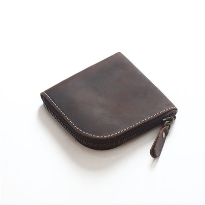 Original Hand-made Leather Short Zipper Wallet