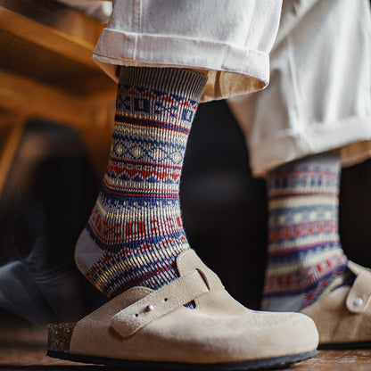 Retro Fair Isle Mid-calf Cotton Socks Ethnic Style Knitted Warm Socks