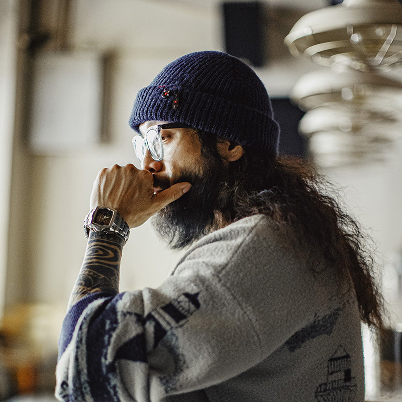 Vintage Winter Sailor Navy Knitted Beanie Hat