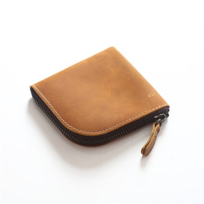 Original Hand-made Leather Short Zipper Wallet