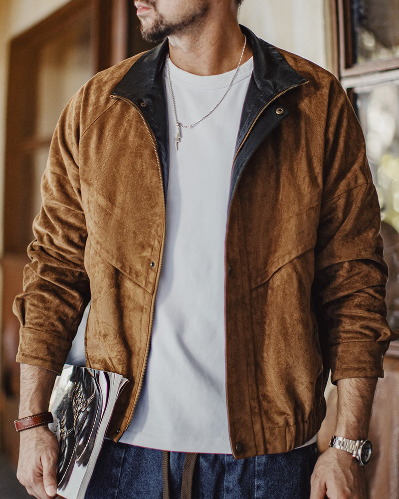 Retro Suede Jacket Stand Collar Short Maillard Jacket