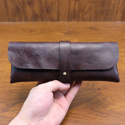 Retro Handmade Leather Pencil Case Glasses Case