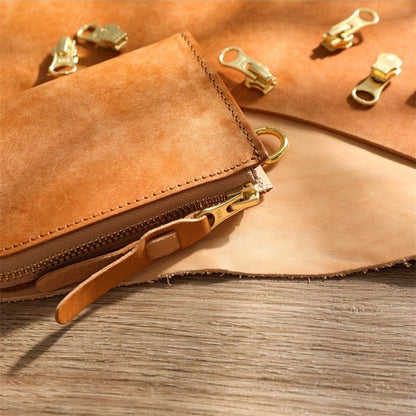 Retro Handmade Tanned Leather Short Zipper Wallet