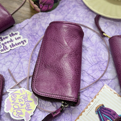 Retro Handmade Leather Purple Wallets Card Holders