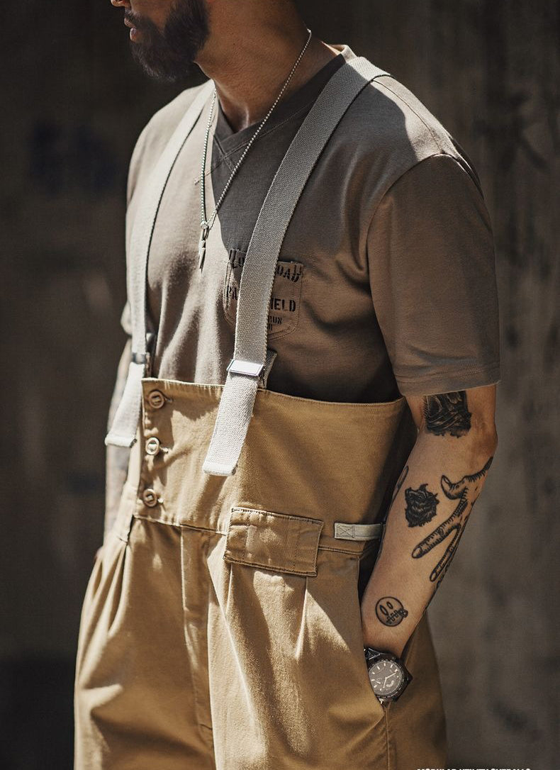 Retro Loose Straight Overalls Casual One-piece Suspender Trousers