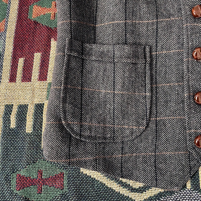 Retro Large Size Wool Herringbone Waistcoats