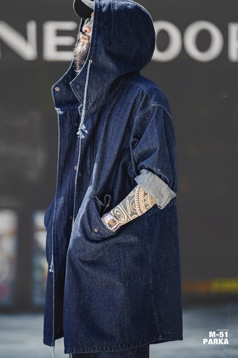 Retro M51 Parka Indigo Denim Windbreaker Hooded Jacket