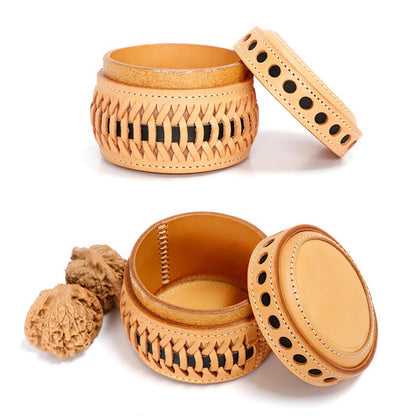 Retro Handmade Leather Woven Box