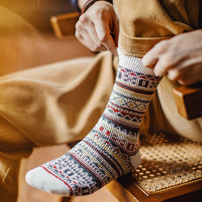 Retro Fair Isle Mid-calf Cotton Socks Ethnic Style Knitted Warm Socks