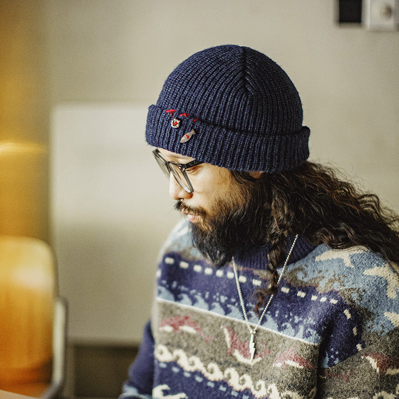 Vintage Winter Sailor Navy Knitted Beanie Hat