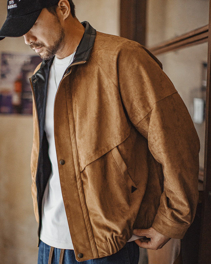 Retro Suede Jacket Stand Collar Short Maillard Jacket