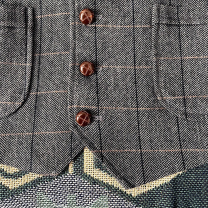 Retro Large Size Wool Herringbone Waistcoats