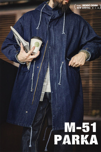 Retro M51 Parka Indigo Denim Windbreaker Hooded Jacket