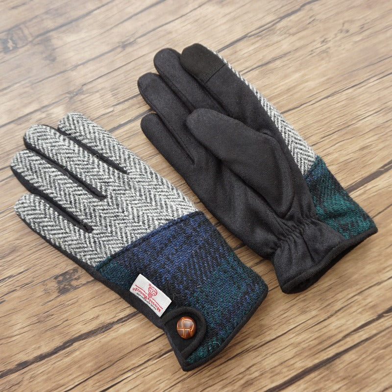 Retro Wool Touchscreen Tweed Plaid Gloves